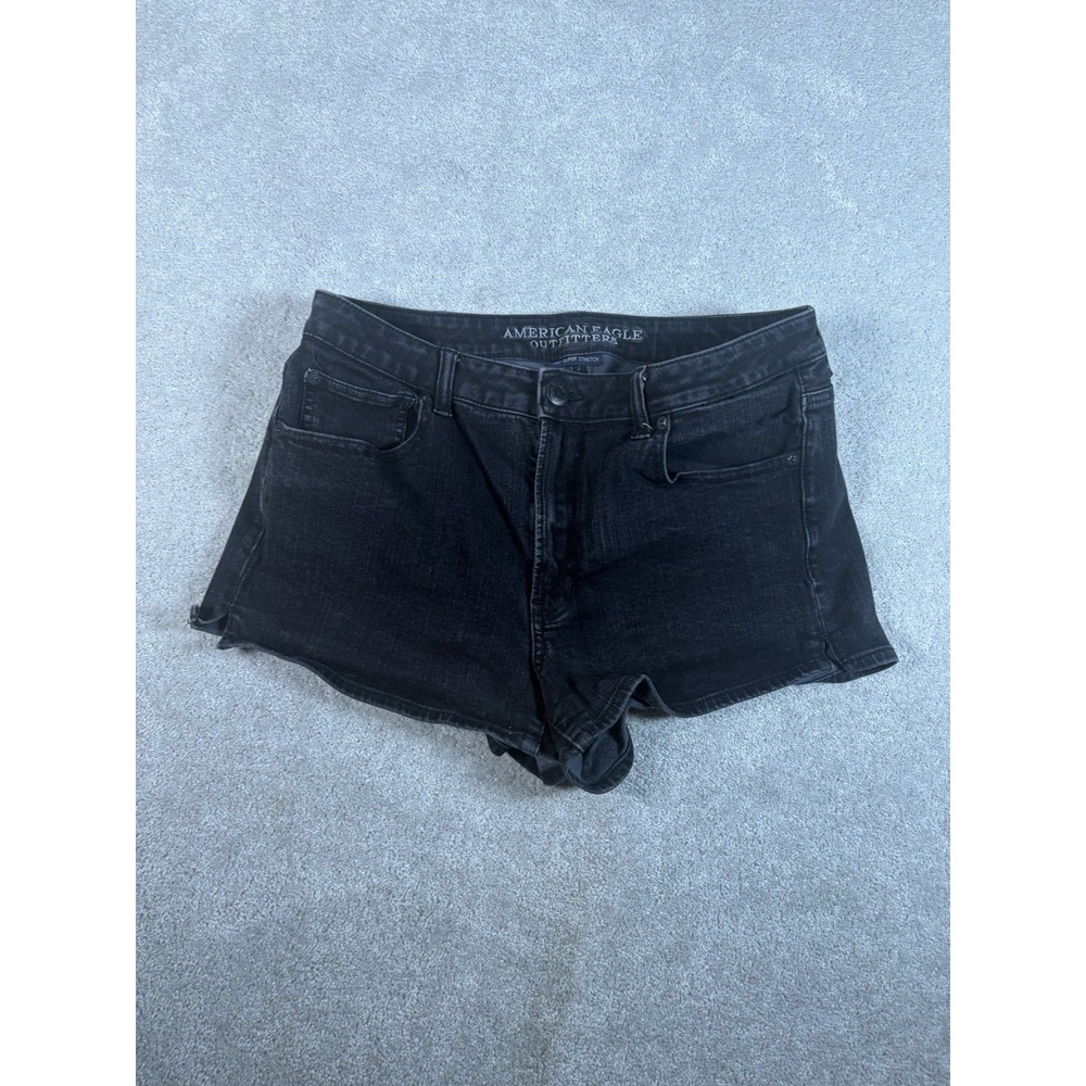 american eagle hi‎ rise shortie black shorts size 12 AEO denim x4